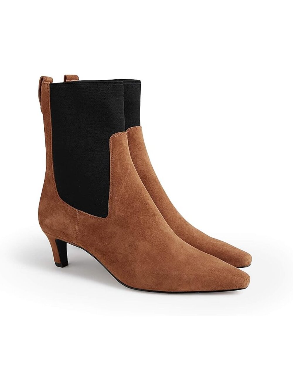 Women's Brown Ankle Boots Low Kitten Heel Pointed Toe Slip On Elastic Booties